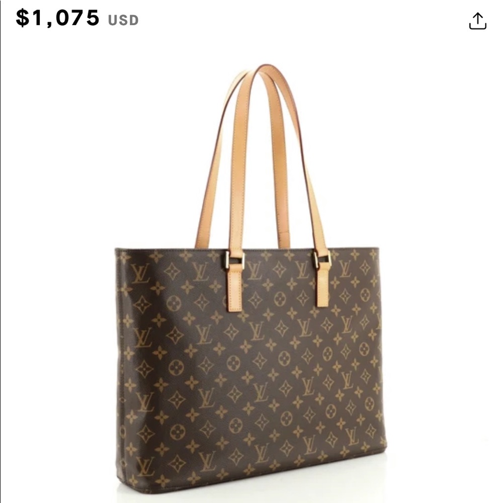 Louis Vuitton Brown Monogram Canvas Shoulder Bag with Tan Leather Straps